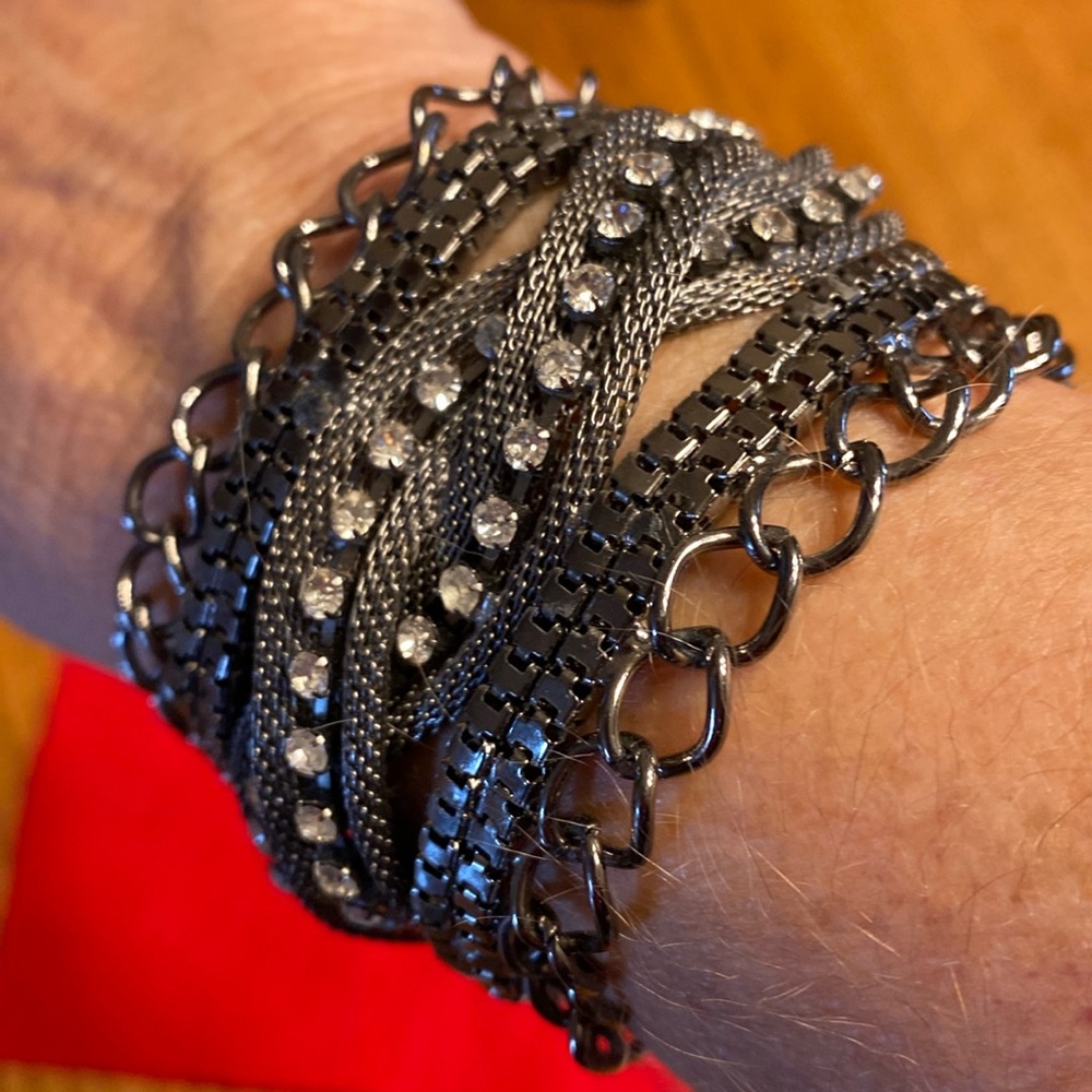 Chunky Silver Tone Crystal Multi-Row Bracelet - Picture 15 of 16